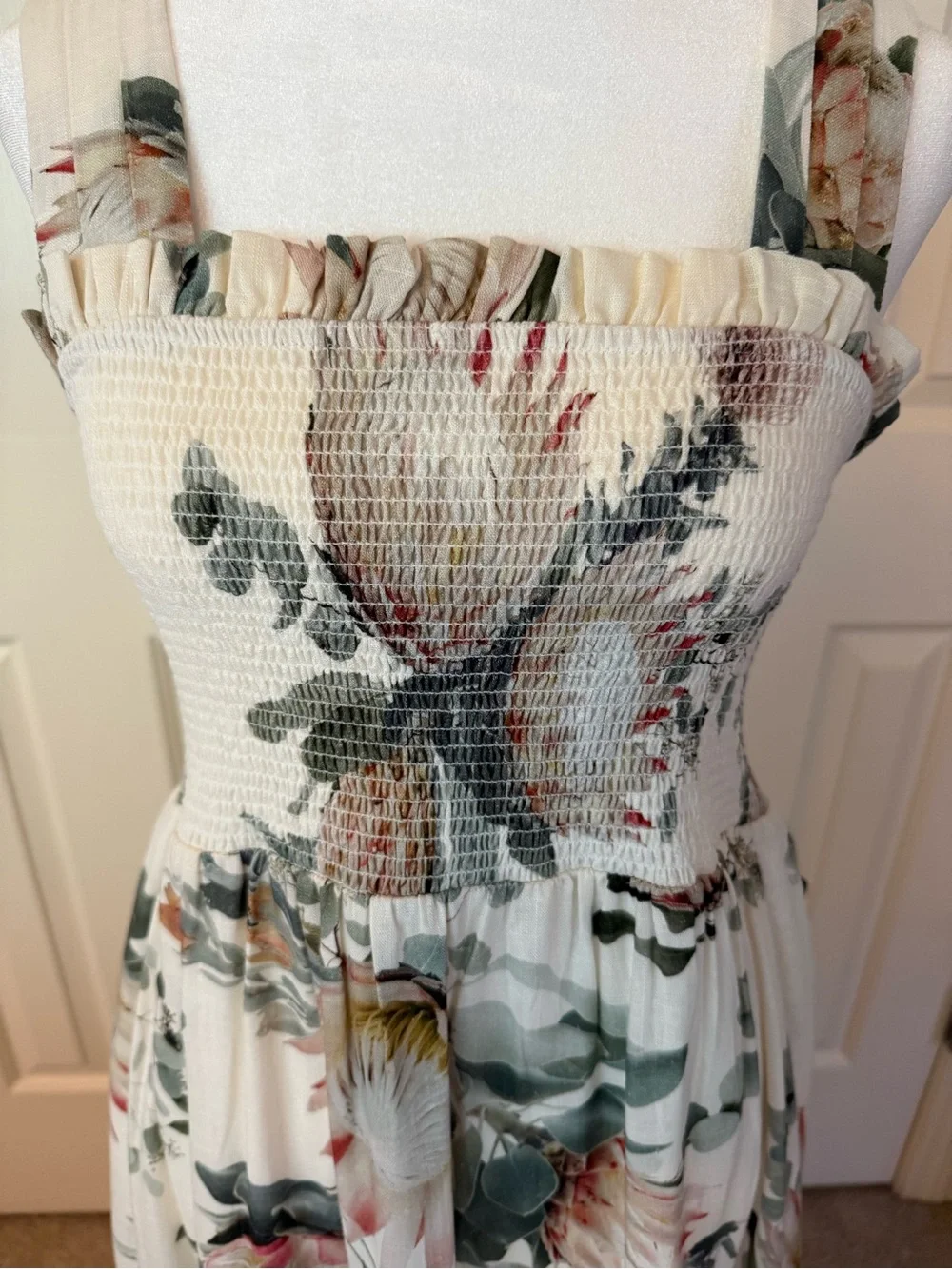 Express Floral Smocked Bodice Maxi Dress - White Floral NWT